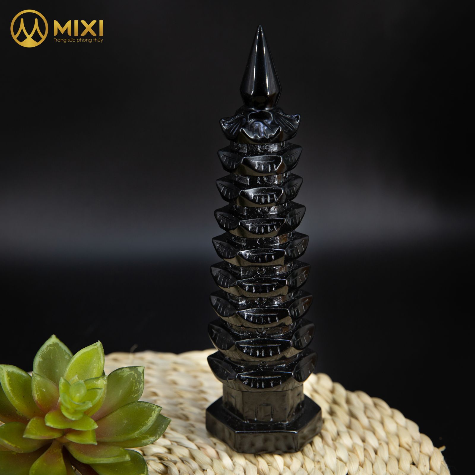 Tháp Văn Xương Núi Lửa Obsidian_15 cm